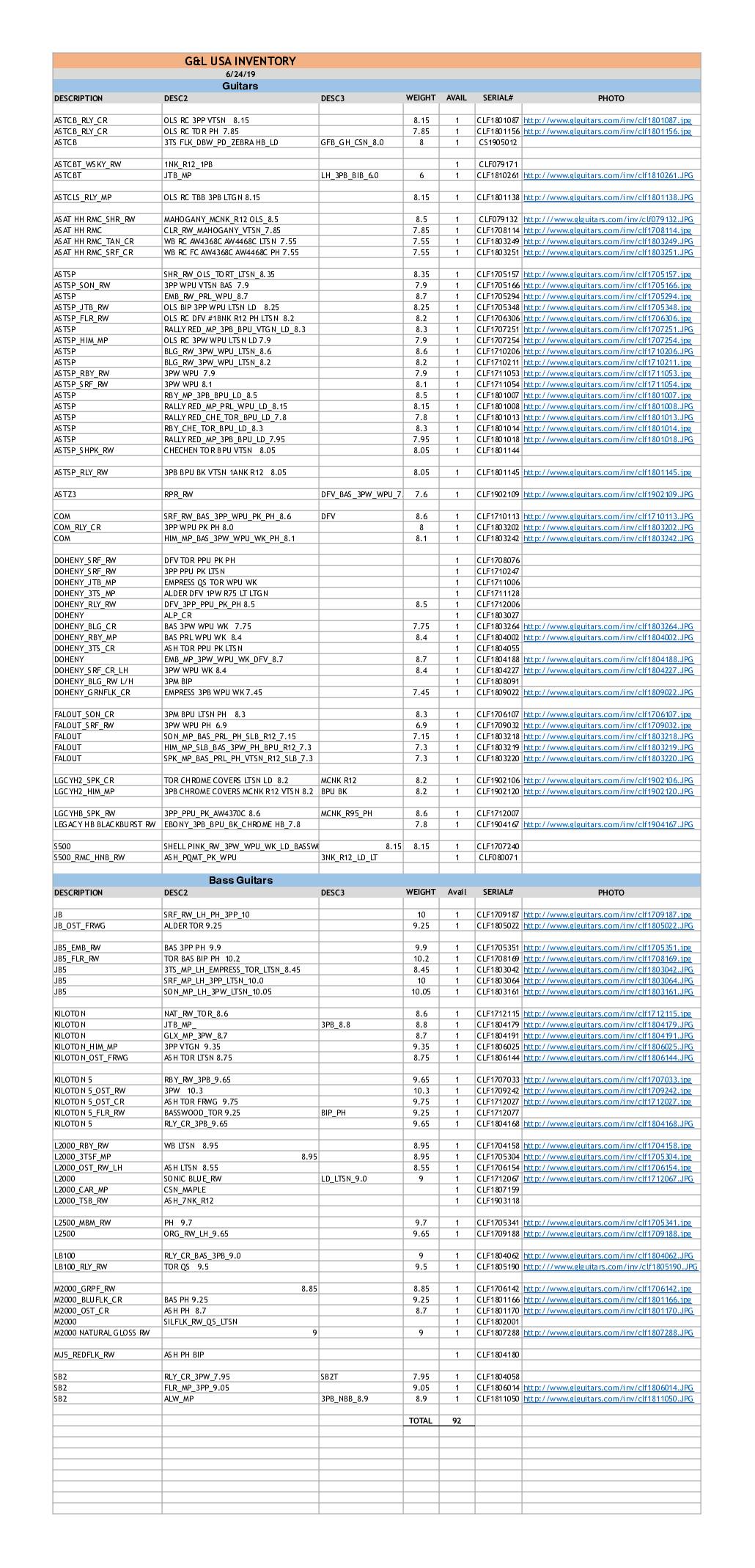 G&L Inventory-06/24/2019 (PDF) - with Option Codes