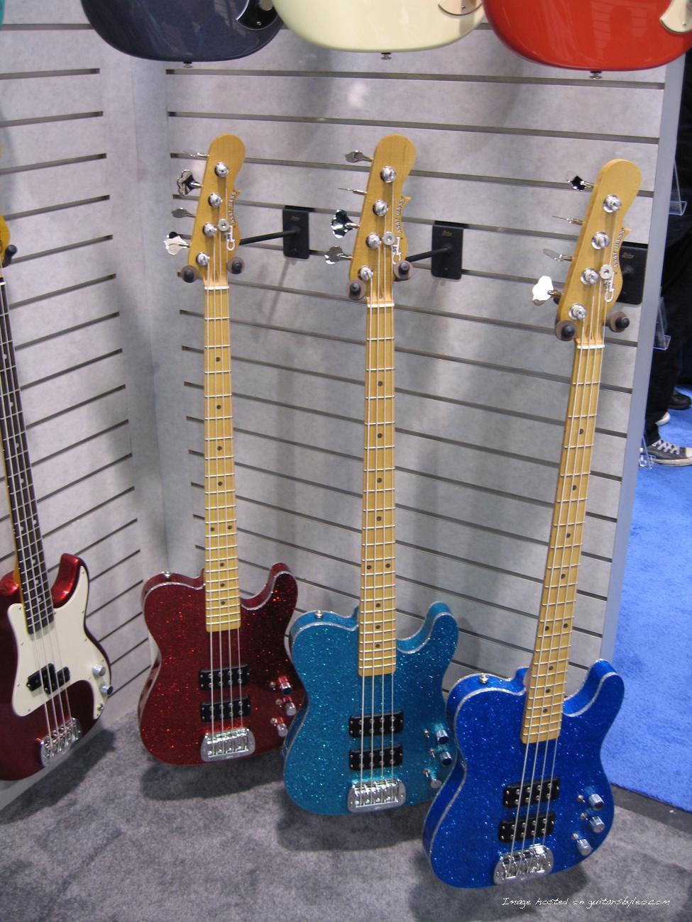 Red, Turquoise, and Blue Metal Flake ASAT Bass Tom Hamilton Signature models