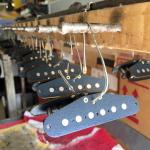 pickup-bobbins-lacquered-and-drying-on-one-of-Leo's-old-racks