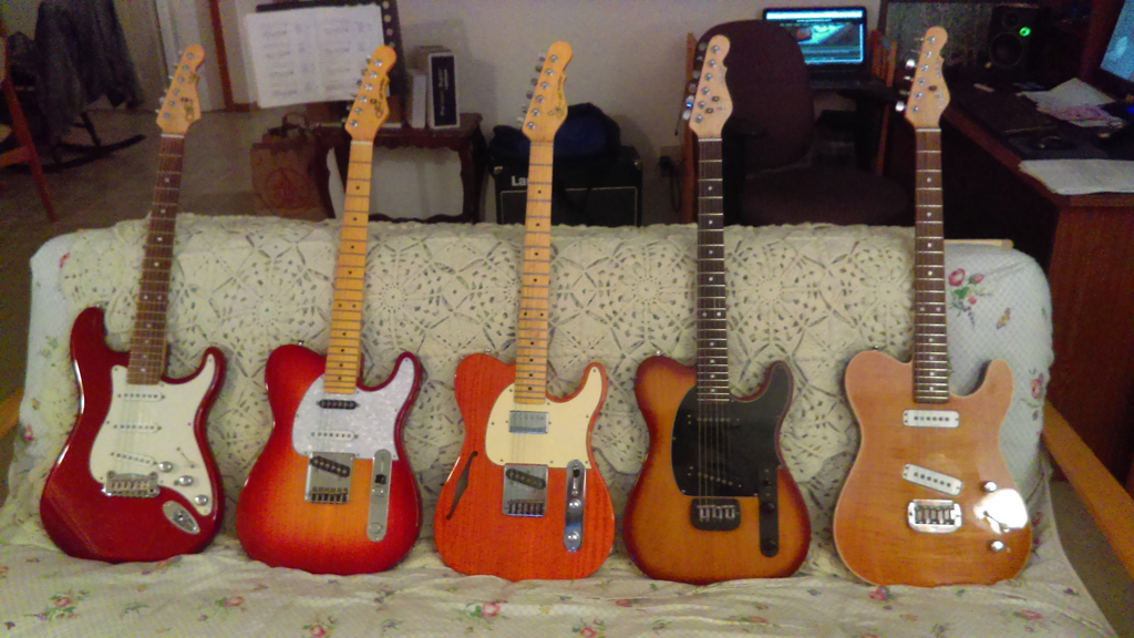 From Left to Right: '95 S-500; '14(?) ASAT Classic S; 14(?) Tribute Bluesboy; mid-90s ASAT Special; mid-90s ASAT Special Deluxe