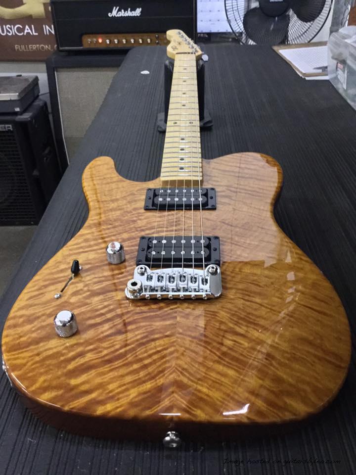 lefty ASAT Deluxe in Lemon Drop over flame maple on mahogany