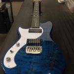 lefty Fallout in Clear Blue over quilt maple on swamp ash CLF079497