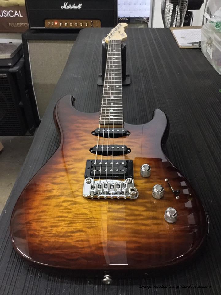 Legacy HSS RMC in Old School Tobacco Sunburst over quilt maple on okoume CLF1702030