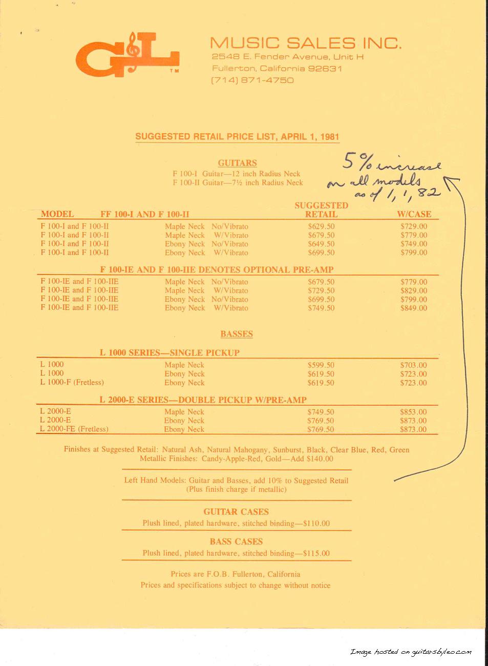 4-1-1981 G&L Price List