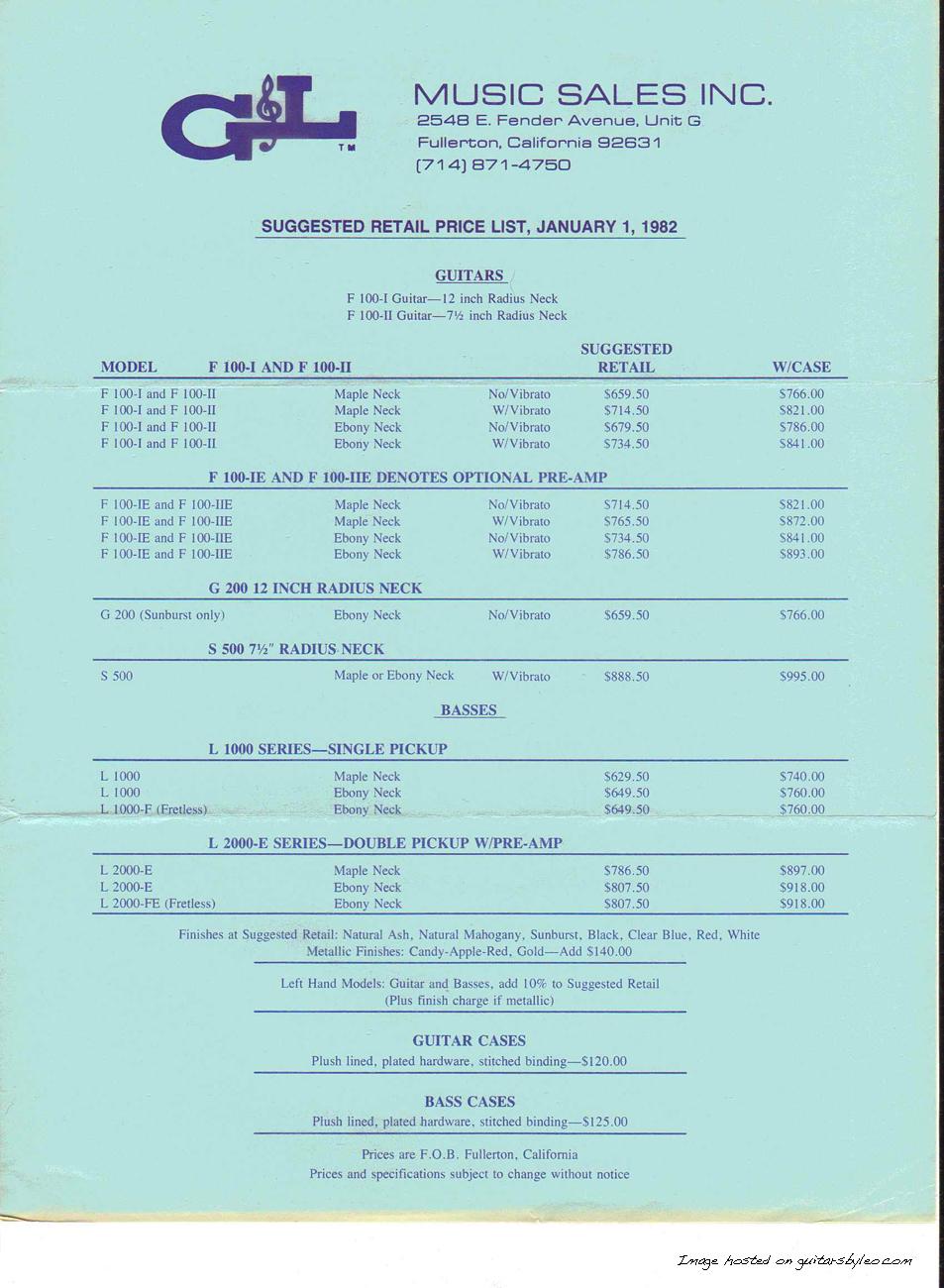1-1-82 G&L Price List page 1