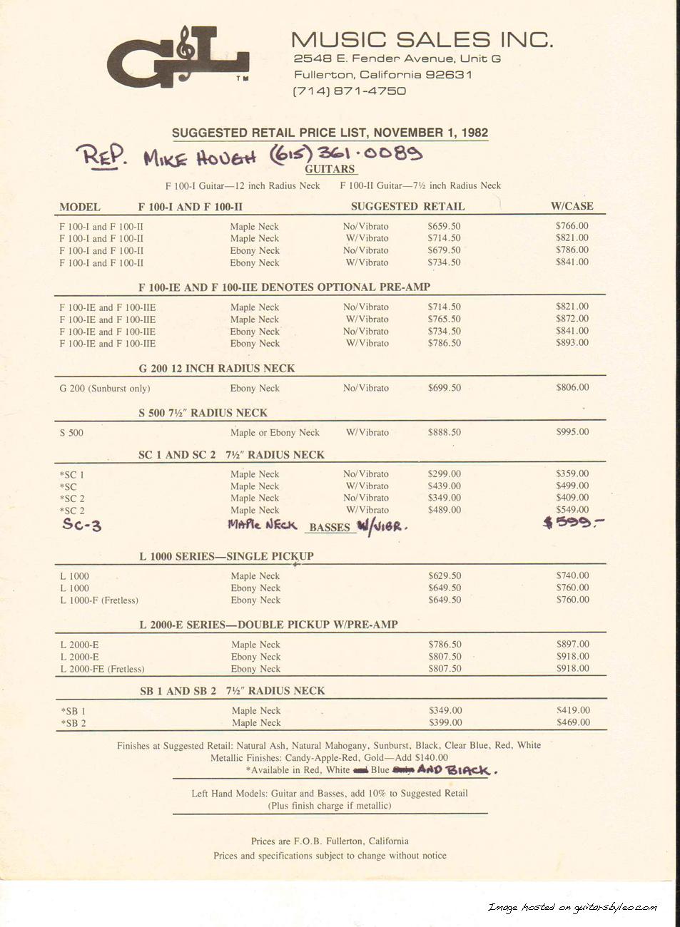11-1-82 G&L Price List page 1