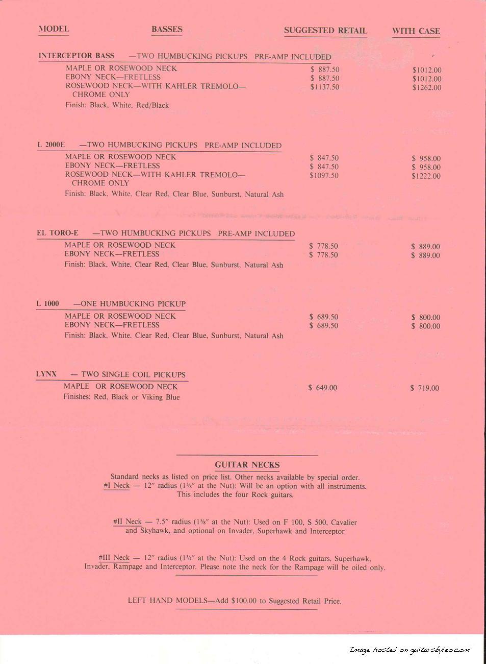 1-15-85 G&L Price List page 2