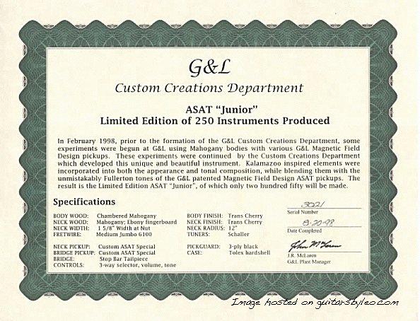1999 ASAT Junior Custom Creations Certificate