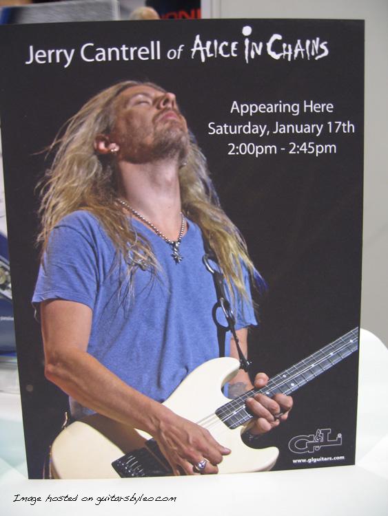 Standup poster on booth desk announcing Jerry Cantrell's appearance date and time