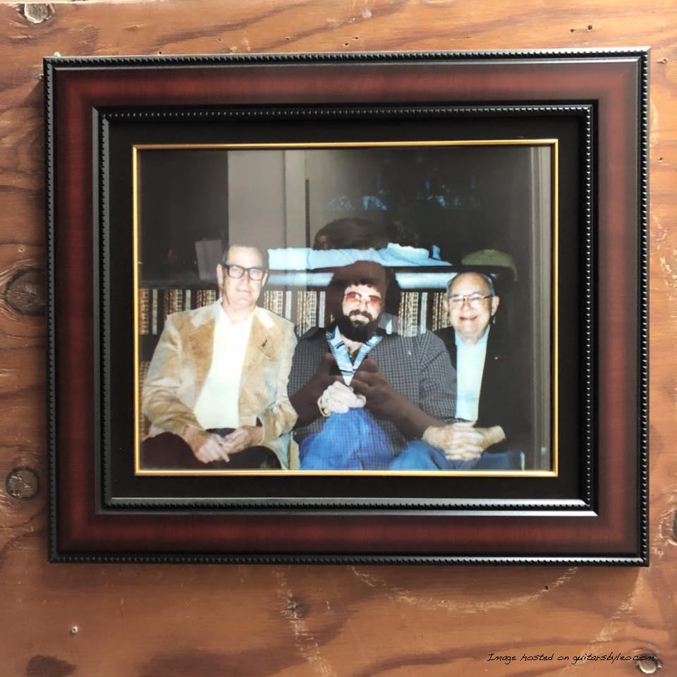 framed photo of Dale Hyatt, Rob Joly Jim's Music Center and Leo Fender