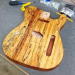  Front and back detail of this ASAT Classic Semi-Hollow with a Spalted Maple top over Okoume-front