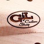 Closeup on Custom Shop logo