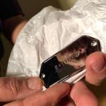Vince unwraps a freshly chromed CLF battery plate-1