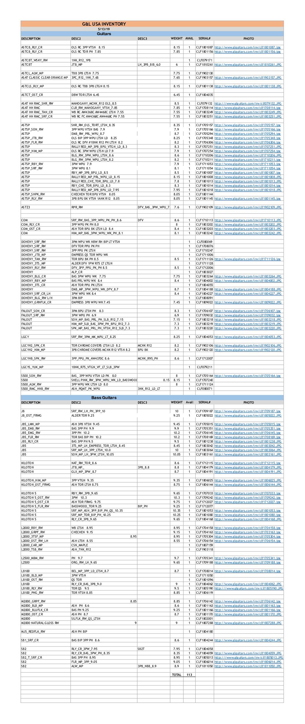 G&L Inventory-05/13/2019 (PDF) - with Option Codes