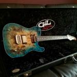 ASAT Deluxe HH RMC with Buckeye Burl top over Okoume finished in Blue Burst Trans-2