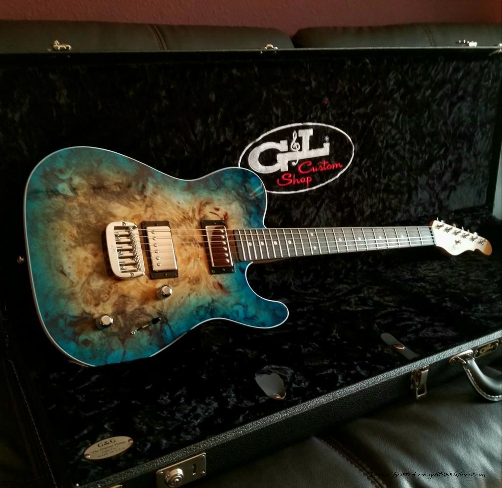 ASAT Deluxe HH RMC with Buckeye Burl top over Okoume finished in Blue Burst Trans-2