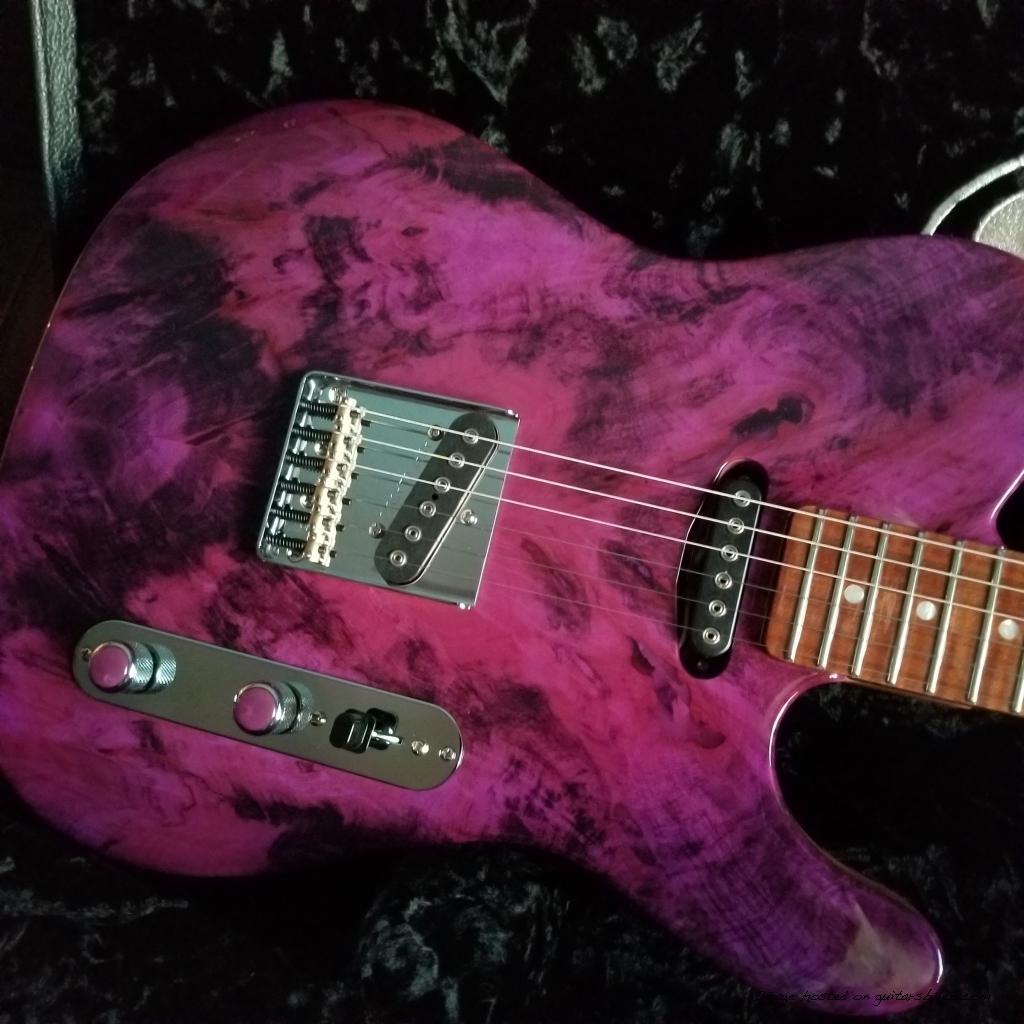 ASAT Classic done up in Trans Purple over Buckeye Burl with a natural Okoume back-2