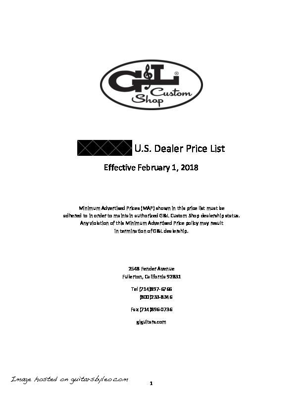 2018 Feb USA G&L Custom Shop price list-REDACTED