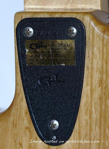Neck plate of my L2000 still with original factory sticker with Leo Fender signature