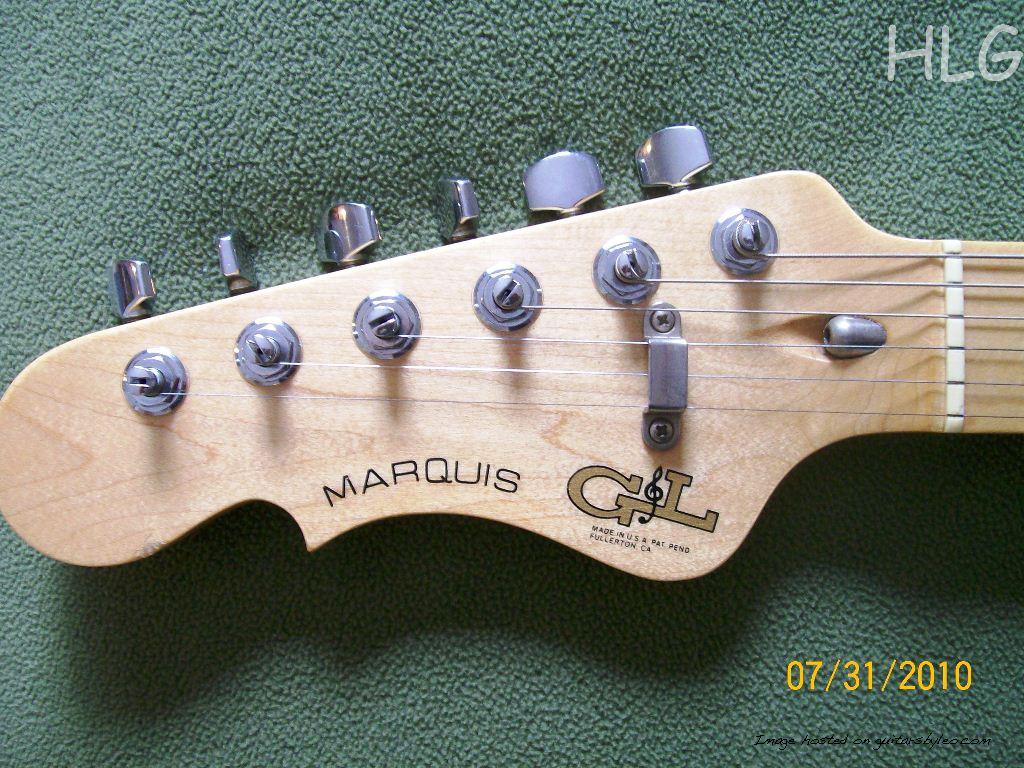 Headstock of lefty Marquis