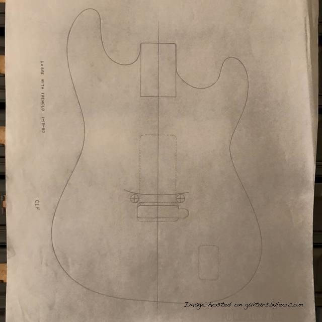January 18 1980 drawing shows routing and bushing holes for the DF vibrato on a Sabre body4