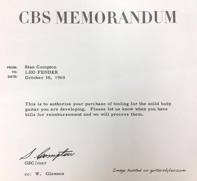 October 1969- CBS approval of tooling costs for the last Fender guitar