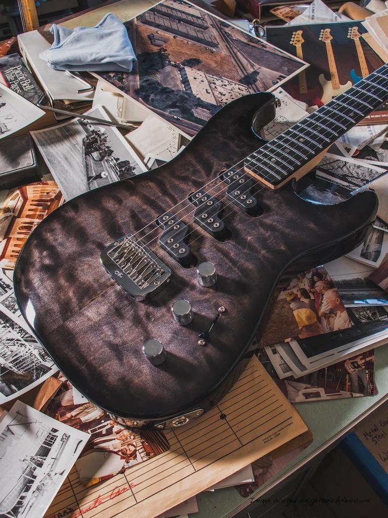 G&L Custom Shop Comanche RMC in Charcoal Burst over quilted maple on roasted alder-2