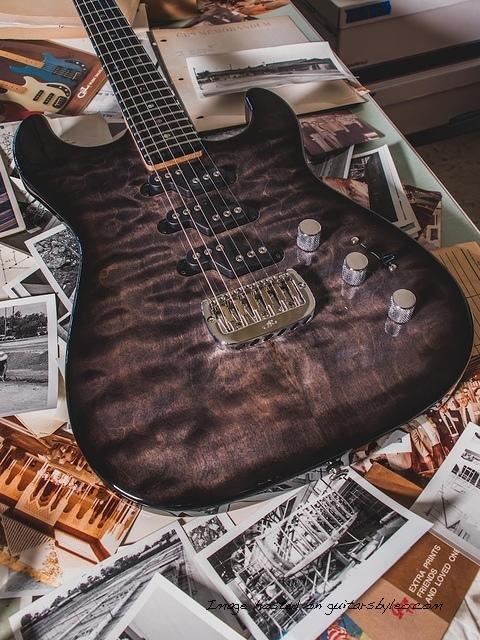 G&L Custom Shop Comanche RMC in Charcoal Burst over quilted maple on roasted alder-3