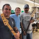 So here s Memo with the old original neck Dave me and Marco with the new neck he sanded to match the old slim headstoc